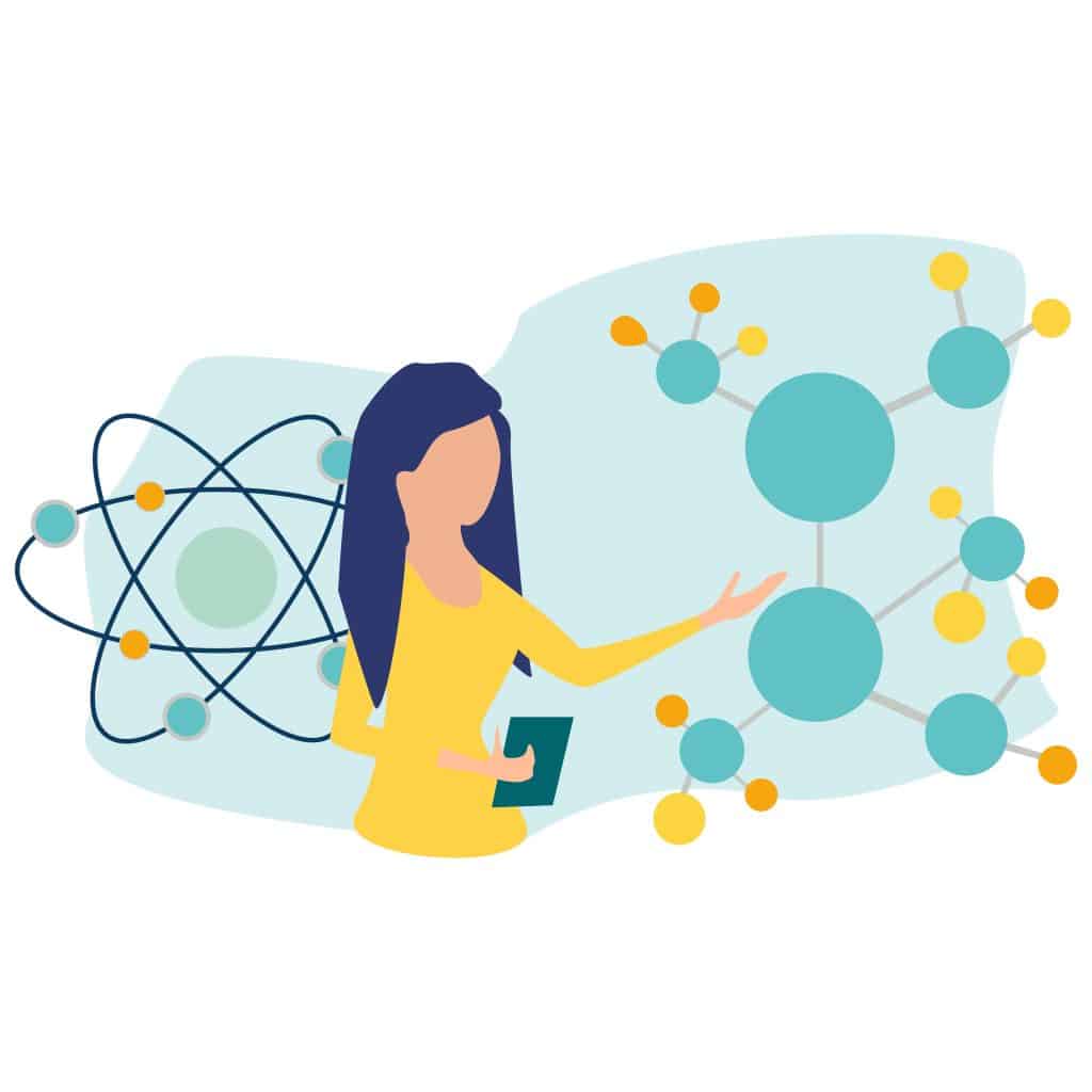 Female scientist in the laboratory checking artificial neurons connected into neural network. Computational neuroscience, machine learning, scientific research. Vector illustration. Flat style.